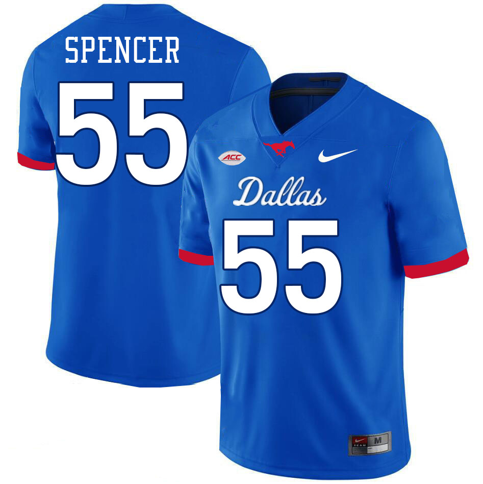 SMU Mustangs #55 Woo Spencer Jersey College Football Uniforms-Dallas Royal